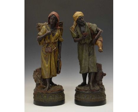 Alois Hampel, (1853-1924) - Large pair of terracotta figures, circa 1900, the first modelled as a turbanned and bearded North