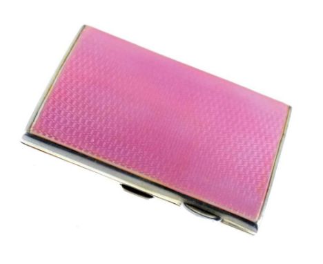 George V silver cigarette case, the front having a pink guilloché enameled panel, opening to reveal a gilt interior, sponsor'