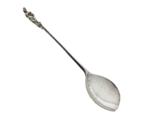Continental figural top spoon, 17th or 18th Century,  with fig-shaped bowl, indistinctly stamped near handle, and cast female