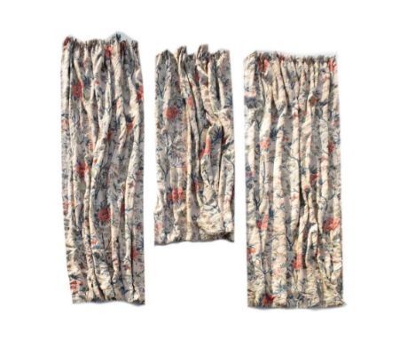 Pair of lined and inter-lined G.P.&amp; J. Baker curtains, decorated in the Chinese taste with peonies on a cream ground, 285