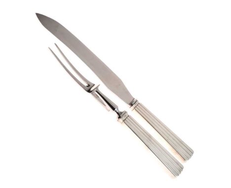Georg Jensen Danish sterling silver-handled carving set, in Bernadotte pattern, with stainless steel 19.5cm blade and two-pro