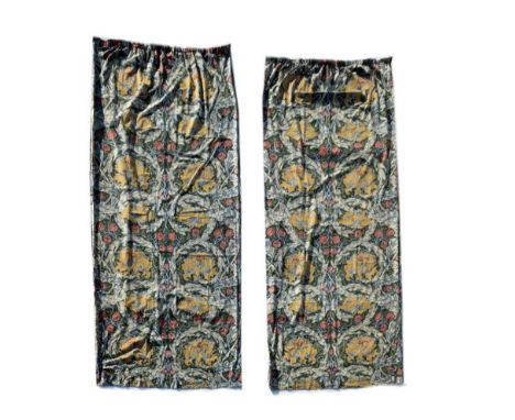 Pair of lined Liberty of London 'African Marigold' pattern curtains, after a design by William Morris, 250cm drop, each panel