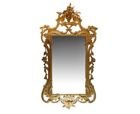 George III carved giltwood wall mirror, in the Chippendale manner, for restoration, the later plain mirror plate within detac