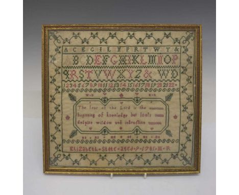 Three George III needlepoint samplers, the first by Henrietta Ann Stote dated October 5 1789, worked in petit-point with a ve
