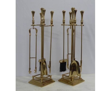FIRE TOOLS SET, a pair, gilt metal, 65cm H. (2) 