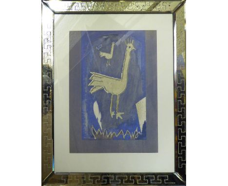GEORGES BRAQUE 'Le coq', original colour lithograph, 1953, printed by Mourlot frères, 35cm x 26cm, in silver mirrored frame. 