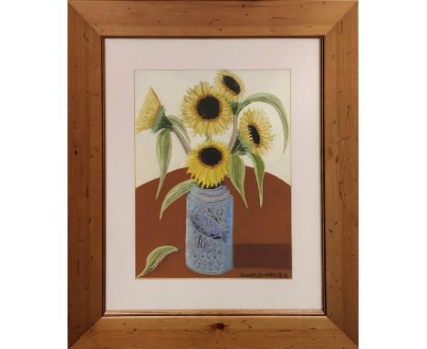 JOHN R. BUTTERFIELD (1913-1997) 'Sunflowers', gouache, signed, with label verso, 35cm x 26cm, framed. 