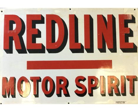 A rectangular "Redline Motor Spirit" single-sided metal sign.  Approx. 51 cms x 36 cms.