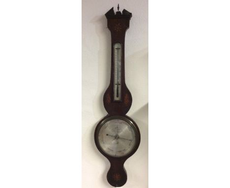 A mahogany barometer with swan neck and silvered dial. Est. £50 - £80.