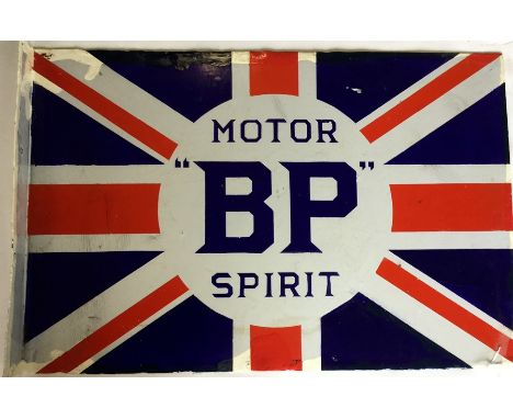 A rectangular "BP Motor Spirit" double-sided metal and enamel sign. Approx. 61 cms x 41 cms. 
