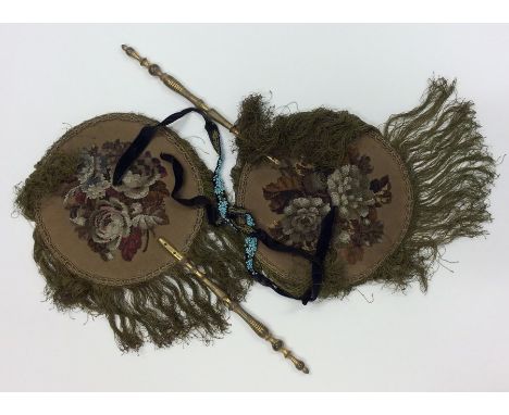 A pair of gilded and bead tapestry screens. Est. £20 - £30.