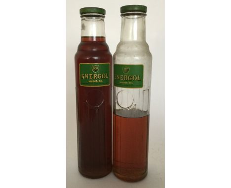 Two "BP Energol Motor Oil" glass bottles. (2).