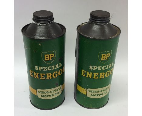 Two "BP Special Energol Visco-Static Motor Oil" cans. (2).