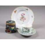 A Royal Copenhagen shaped osier edge plate with floral spray decoration, 8 3/4" dia, a 19th