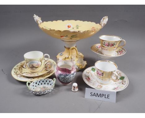 A Spode cabinet cup and saucer, three other cabinet cups and saucers and other decorative china 