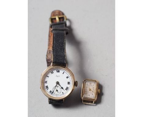 A 9ct gold case wristwatch, by Limit, with white enamel dial and Roman numerals, and a 9ct gold cased lady's wristwatch 