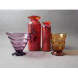 A studio glass cylindrical and flared rim vase, 11 1/2" high, a similar smaller vase, both signed "