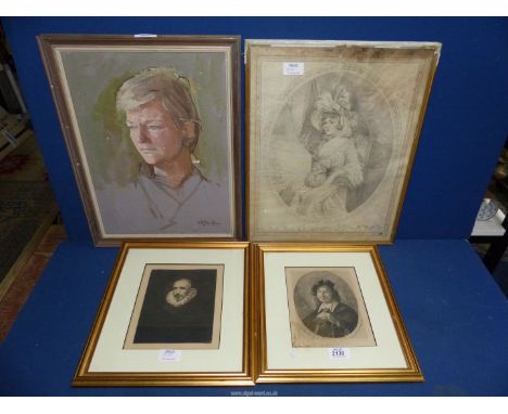 Three framed prints of various portraits to include: Paul Adolphe Rajon, a self portrait by Gerrit Dou, etc. along with an oi