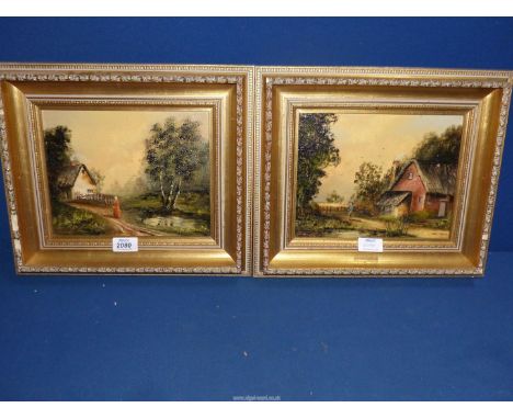 A pair of early 20th century Oil paintings of rural scenes by K. Douglas, 8" x 10".