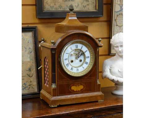 20TH CENTURY BOXWOOD STRUNG MANTEL CLOCK, in the form of a bracket clock, two piece enamel dial with visible brocot escapemen