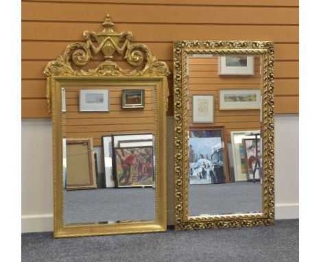 18TH CENTURY-STYLE REPRODUCTION WALL MIRROR WITH URN &amp; SCROLLING ACANTHUS CRESTING, 120cms high, and a modern acanthus sc