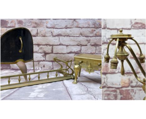 ASSORTED BRASSWARE, including VIctorian footman, 42cms w, art nouveau fender, 133cms w, bowed fireguard, 59cms h, and three-l