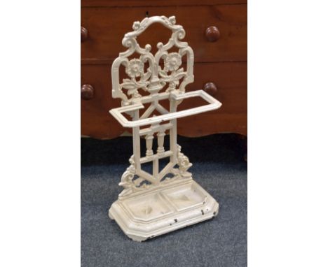 CAST IRON STICK STAND, white painted, twin base, 76 cms high Provenance: deceased estate Neath/Port Talbot collection