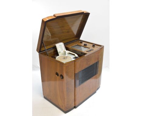 R.G.D. ART DECO WALNUT RADIOGRAM, late 1940s, model 1046G, with Garrard auto-slim turn table with four speeds, 80h x 85w x 53