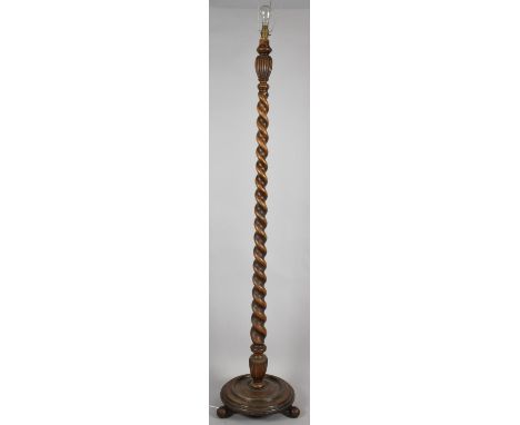 An Edwardian Oak Barley Twist Standard Lamp of Tapering Form with Circular Base 