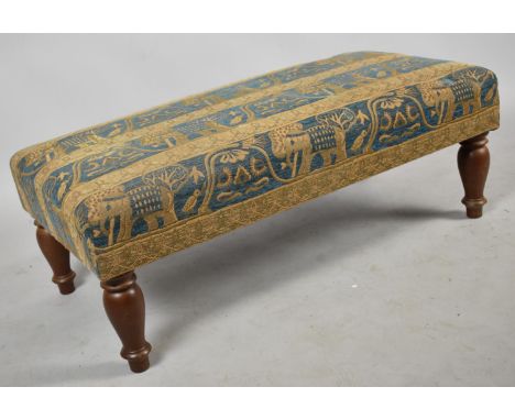 A Modern Rectangular Footstool with Tapestry Upholstery Depicting Elephants and Birds, 93cm wide 