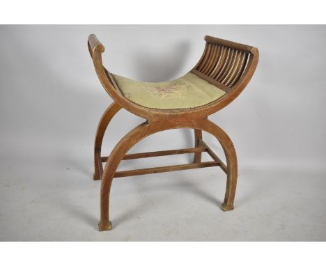 An Edwardian Tapestry Seated X Frame Stool, 57cm wide 