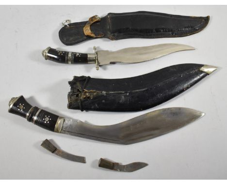 Two Kukri Knives One with Scabbard the Other with Unrelated Scabbard 