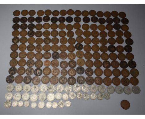 A Wooden Cigar Box Containing British Copper and Silver Coinage 