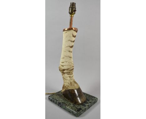 An Early 20th Century Novelty Taxidermy Table Lamp Formed From a Zebra Front Leg on Marble Plinth, 46.5cm high 