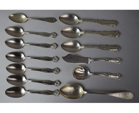 A Collection of Continental Silver and White Metal Flatware to Include Serving Spoon, Fish knife and Spoon, Dessert Spoons et