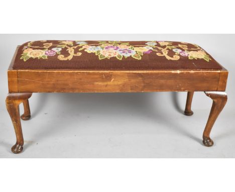 A Mid 20th Century Mahogany Framed Duet Stool with Tapestry Upholstery, 98cm wide 