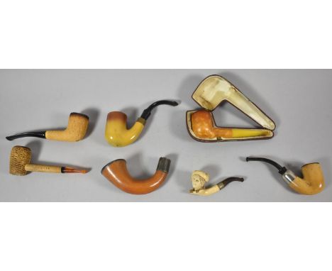 A Collection of Six Vintage Pipes to Include Meerschaum, Cased, American Together with a Continental Pipe 