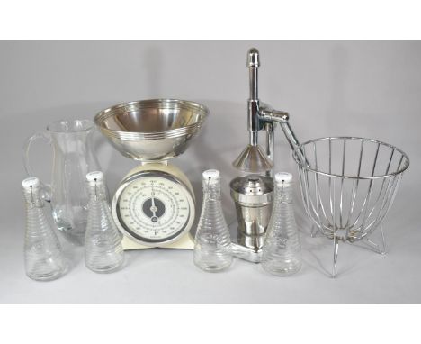 A Collection of Various Kitchenwares to include Orange Squeezer Press, Scale, Glass Jug, Kilner Bottles Etc 