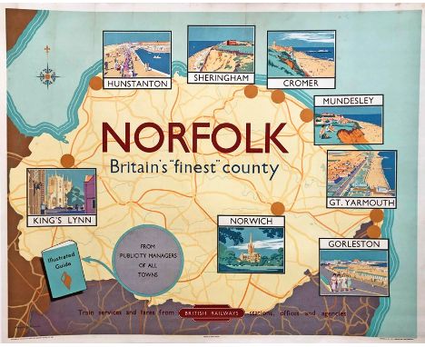 1950s British Railways (Eastern Region) quad-royal POSTER 'Norfolk - Britain's "finest" county' by Lance Cattermole (1898-199