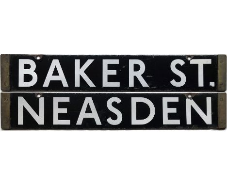 London Underground CO/CP Stock enamel CAB DESTINATION PLATE for Baker St./Neasden on the Metropolitan Line. Double-sided, rev
