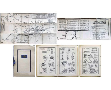 Pair of items by Fred Stingemore (1890-1954) comprising a 1921 DISTANCE MAP OF UNDERGROUND RAILWAYS, linen-backed inside card