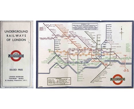 1933 London Underground H C Beck diagrammatic, card POCKET MAP from the first-year series titled 'Underground Railways of Lon