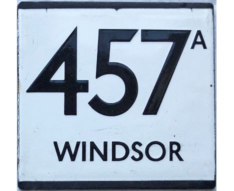 London Transport bus stop enamel E-PLATE for route 457A destinated Windsor. Possibly from Uxbridge bus station. In very good,
