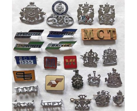 Quantity (25) of 1950s-70s bus UNIFORM BADGES (driver, conductor, inspector etc) from a wide range of municipal &amp; PTE ope