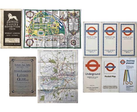 Selection (8) of Underground-related GUIDES &amp; MAPS comprising c1908 British Tea Table LONDON GUIDE BOOKLET with fold-out,