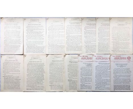 Complete set of London Transport PRESS RELEASES in respect of the 1959-62 Trolleybus Conversion Programme. Comprises 14 relea