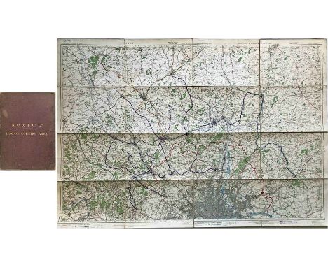 c1930 National Omnibus &amp; Transport Co Ltd MAP of the LONDON COUNTRY AREA. Linen-backed inside board covers with gold-leaf