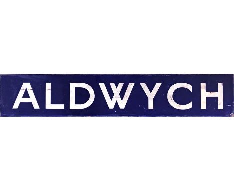 1920s/30s London Underground enamel PLATFORM SIGN from Aldwych Station (formerly Strand) on the Piccadilly Line stub from Hol