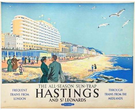 Late 1940s/early 1950s British Railways (Southern Region) quad-royal POSTER 'Hastings &amp; St Leonards' - the all-Season Sun