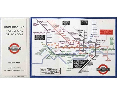 1933 London Underground H C Beck diagrammatic, card POCKET MAP from the first-year series titled 'Underground Railways of Lon